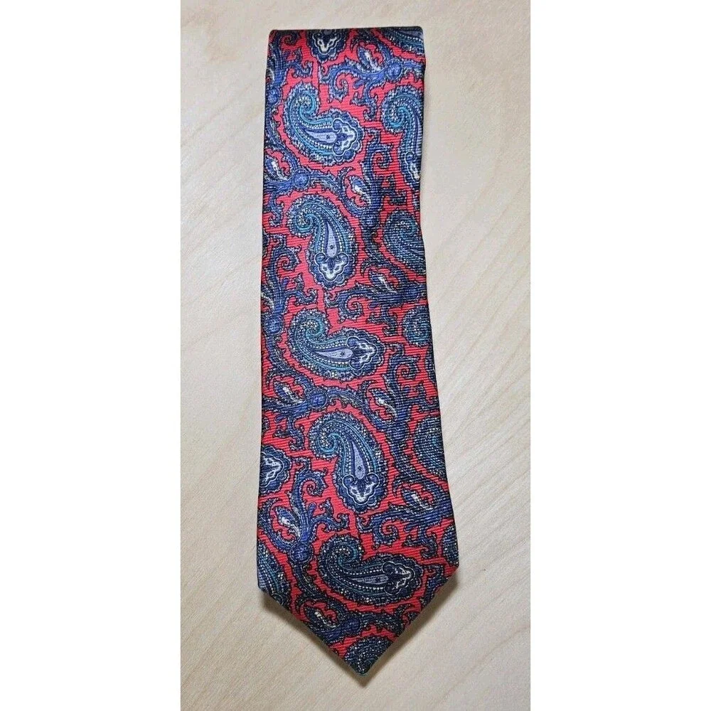 Vintage Nate's Vermont All Silk Paisley Tie Red Blue Men's Necktie